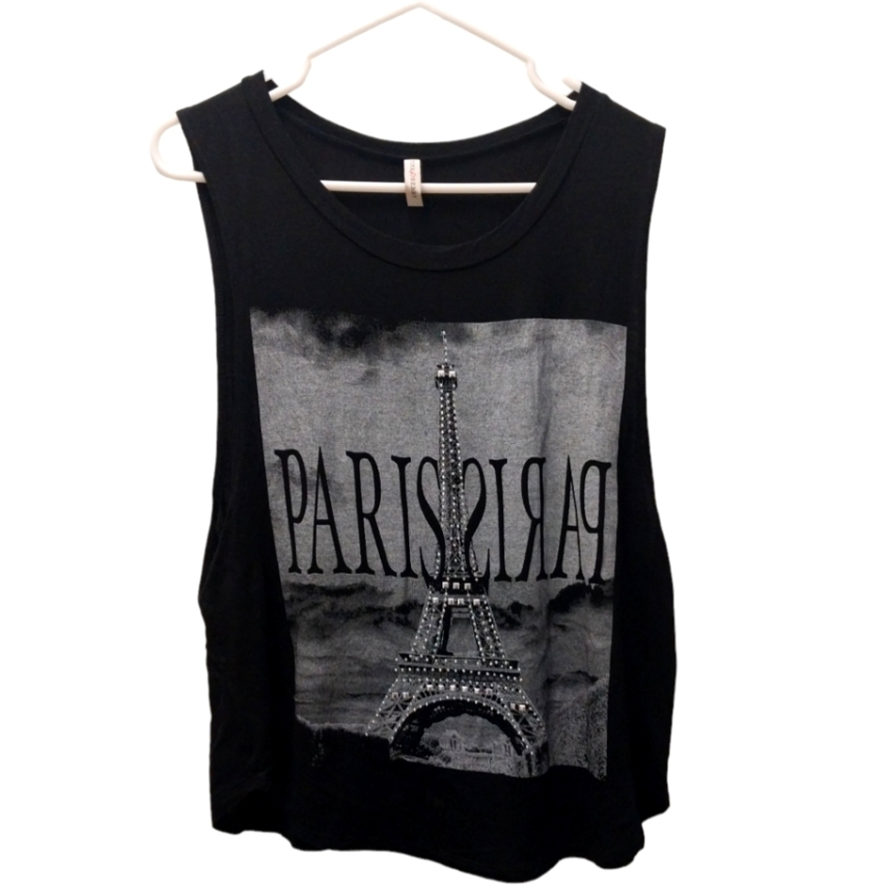 Pink Berry sleeveless shirt with back design sz Medium in black